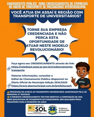 ASSAÍ - CREDENCIAMENTO PARA EMPRESA DE TRANSPORTE UNIVERSITÁRIO